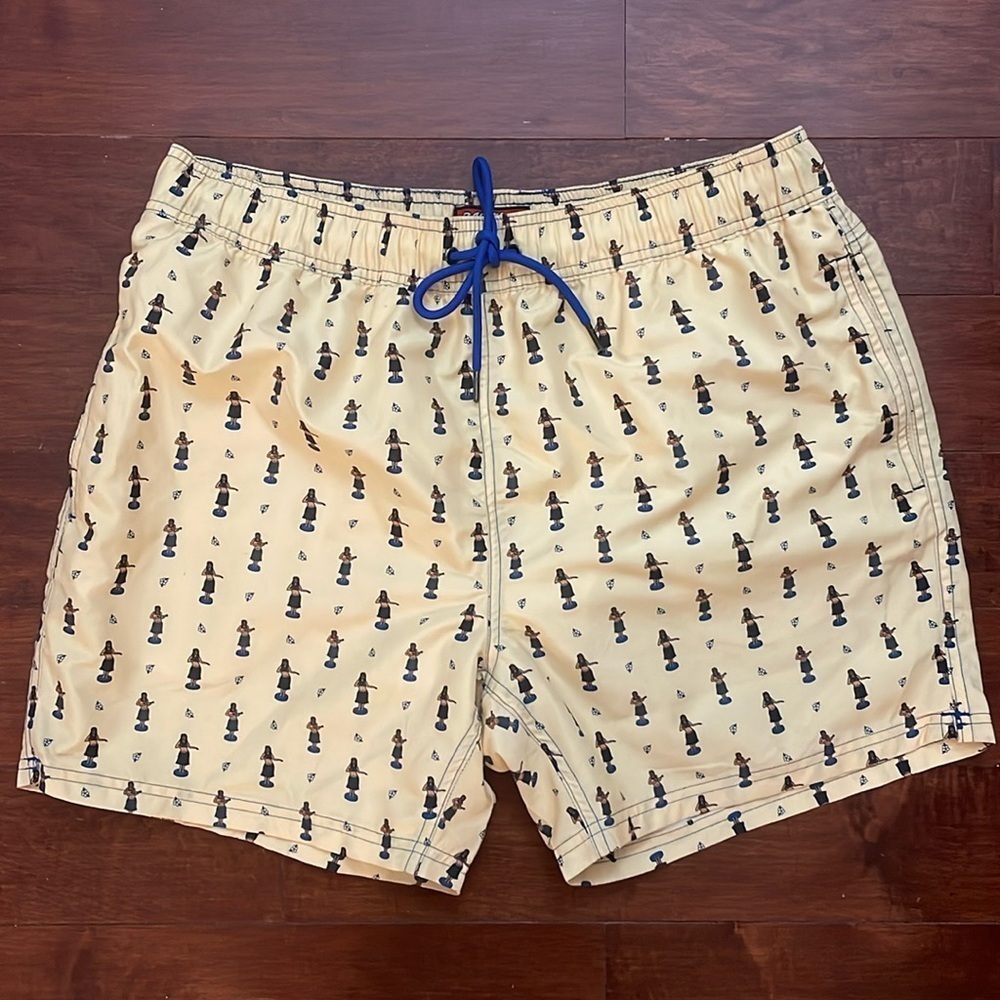 Party Sharks Yellow Swim Trunks Hawaiian Dancers​​​​